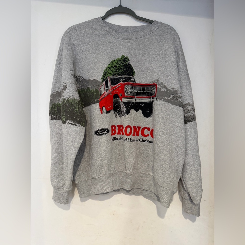 Ford Bronco Women’s Gray Crewneck Sweatshirt with Red Truck Graphic